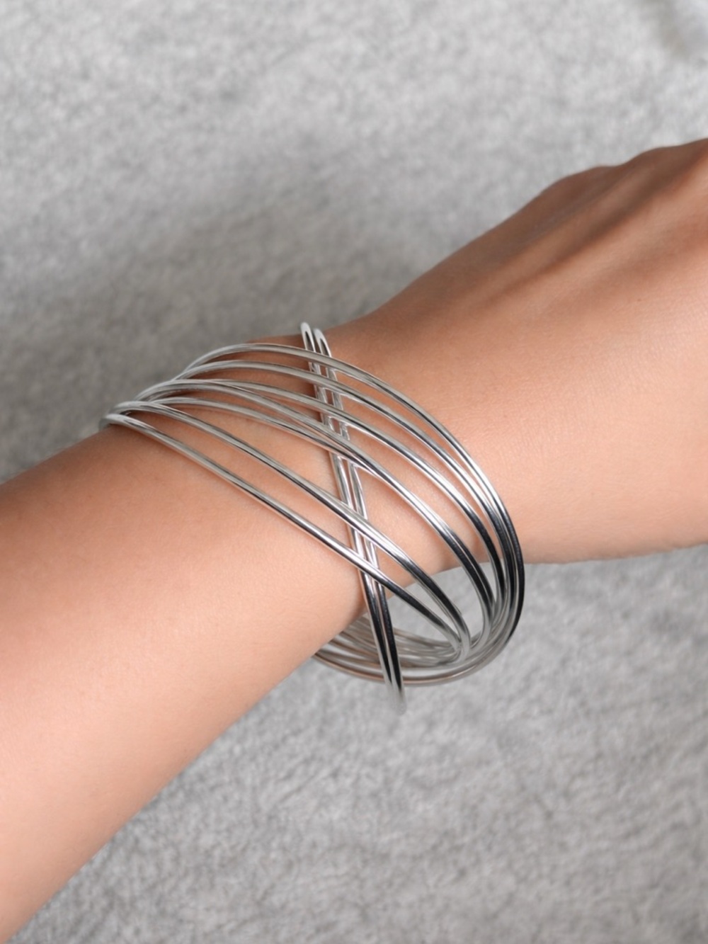 Sterling Silver Multi-Band Women’s Bangle Bracelet set of 10 - Picture 2 of 9